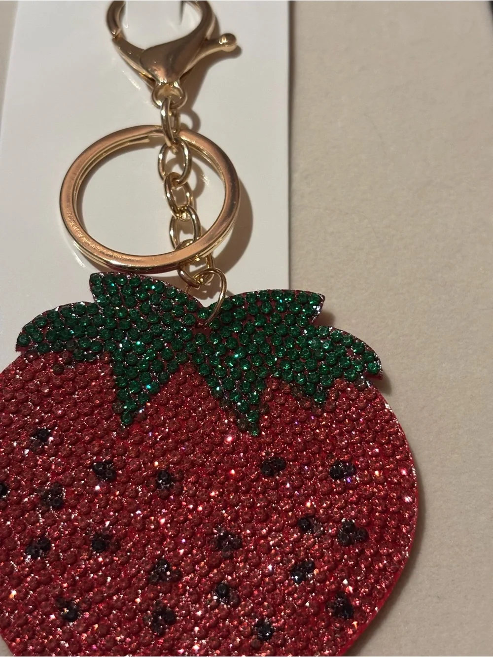 Red & Green Strawberry Keychain / Bag Charm- Sparkly Fruit Charm